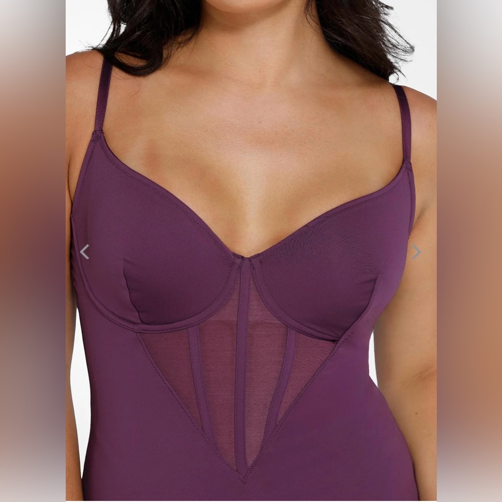 Popilush Shapewear Mesh Corset Panel Built-In Sculpting Midi Dress - Picture 6 of 12